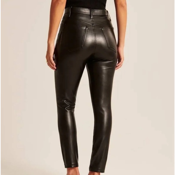 NWOT Abercrombie & Fitch Vegan Leather Stretch High Rise Black Pants - Picture 2 of 5